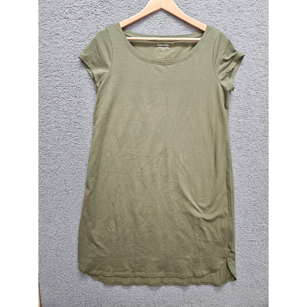 Eileen Fisher T-Shirt Dress Medium Olive Green Organic Cotton Stretch Minimalist